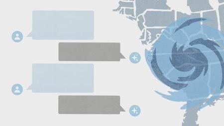 A digitally illustrated graphic featuring the United States map on the right with an overlay of polar winds, and on the left, a graphical representation of a text conversation.